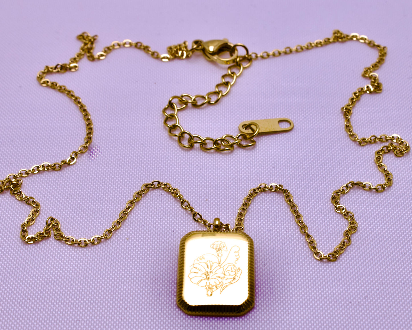 11 Vintage Engrave Square Flower Pendant Necklaces | Patterson Jewelry
