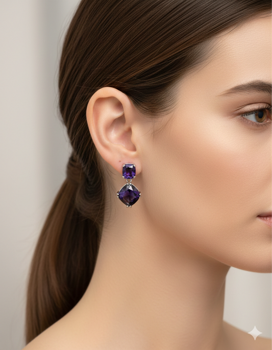 Double Square Purple Gemstone Dangle Earring | Patterson Jewelry